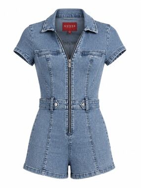 GUESS Light Blue Denim Short Overalls Romper